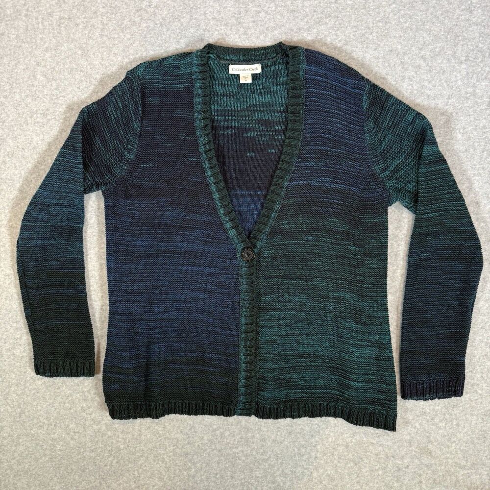 Coldwater Creek Cardigan Sweater Women's XL 16 Blue Green Black Knit Button